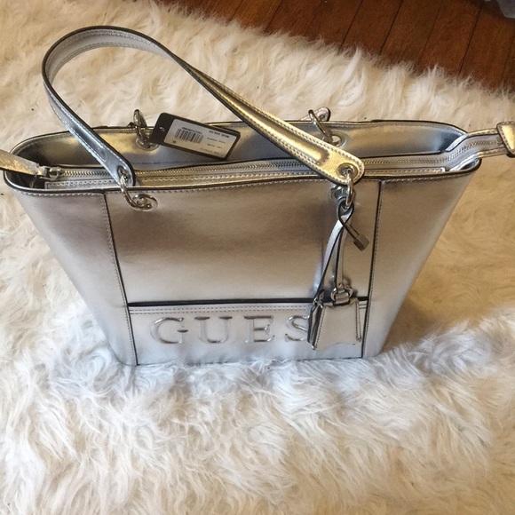 silver guess purse